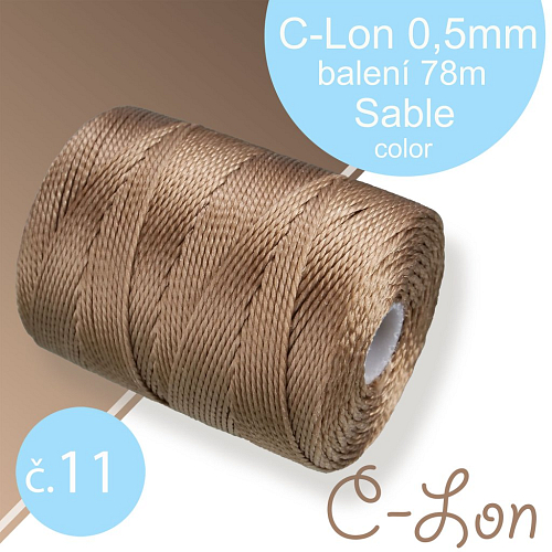 Nylonová nit C-Lon pevná korálková nit. Barva 11 Sable. Síla nitě 0,5mm. Balení 78m na cívce.