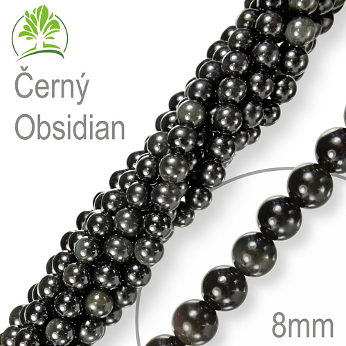 Korálky z minerálů Černý Obsidian. Velikost pr.8mm. Balení 10Ks.
