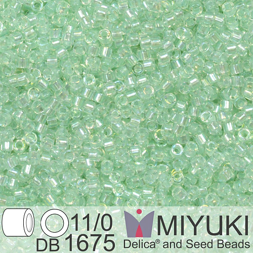Korálky Miyuki Delica 11/0. Barva Mint Pearl Lined Transparent Pale Green Mist AB  DB1675 Balení 5g