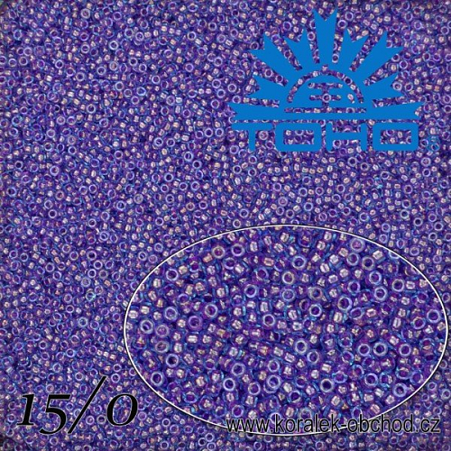 Korálky TOHO tvar ROUND (kulaté). Velikost 15/0. Barva č. 252-Inside-Color Aqua/Purple Lined . Balení 5g.