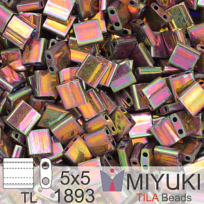 Korálky MIYUKI tvar TILA BEADS velikost 5x5mm. Barva TL 1893 Plum Gold Luster. Balení 5g.