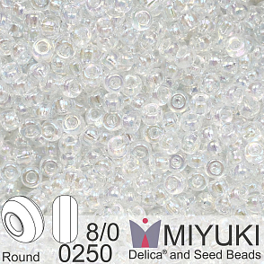 Korálky Miyuki Round 8/0. Barva 0250 Crystal AB . Balení 5g