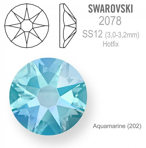 Swarovski xirius rose HOTFIX 2078 velikost SS12 barva Aquamarine 