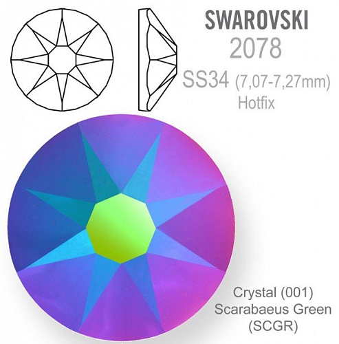 SWAROVSKI xirius rose HOTFIX 2078 velikost SS34 barva Crystal  Scarabaeus Green