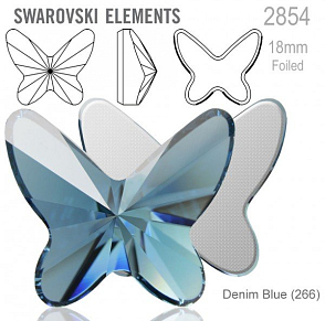 SWAROVSKI 2854 Butterfly Flat Back Foiled velikost 18mm. Barva Denim Blue 