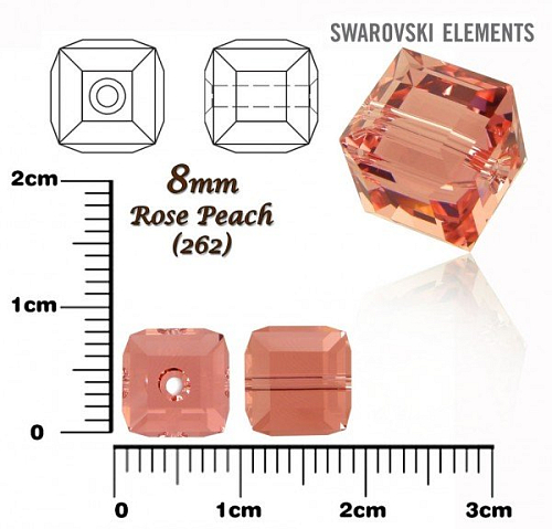 SWAROVSKI CUBE Beads 5601 barva ROSE PEACH velikost 8mm.