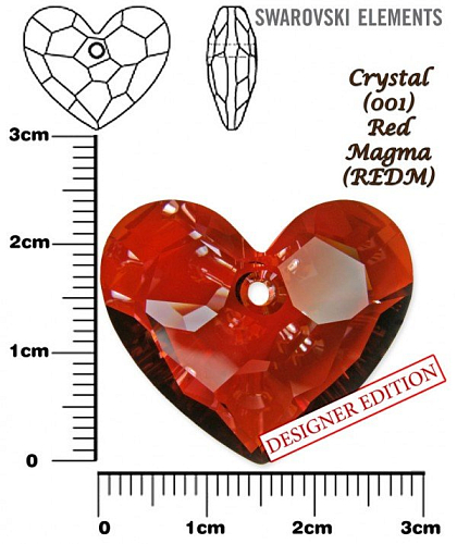 SWAROVSKI 6264 Truly in Love Heart barva CRYSTAL RED MAGMA velikost 28mm.