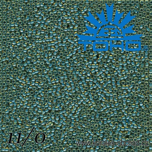 Korálky TOHO tvar ROUND (kulaté). Velikost 11/0. Barva č. 953-Inside-Color Jonquil/Turquoise Lined . Balení 8g.