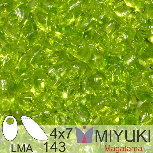 Korálky MIYUKI tvar Long MAGATAMA velikost 4x7mm. Barva LMA-143 Transparent Chartreuse. Balení 5g.