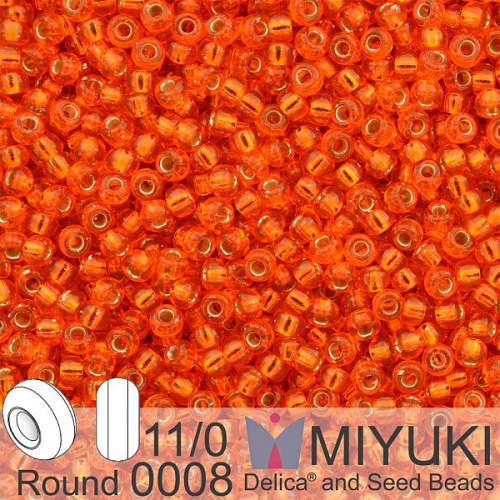Korálky Miyuki Round 11/0. Barva 0008 S/L Orange. Balení 5g
