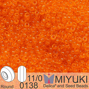 Korálky Miyuki Round 11/0. Barva 0138 Tr Orange. Balení 5g