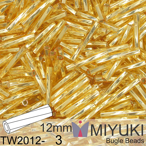 Korálky Miyuki Twisted Bugle 12mm. Barva TW2012-3 Silverlined Gold.  Balení 10g.