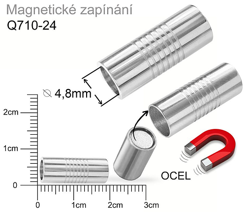 Magnetické zapínání CHIRURGICKÁ OCEL ozn.-STAS-Q710-24. velikost pr.7x19mm