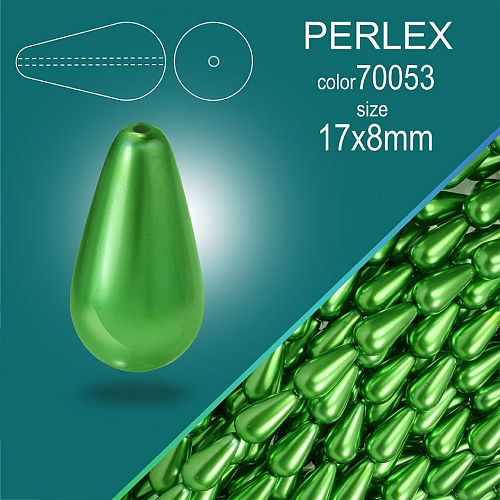Voskované korálky PERLEX tvar Kapka velikost 17x8mm balení 10ks. Color 70053 Zelená