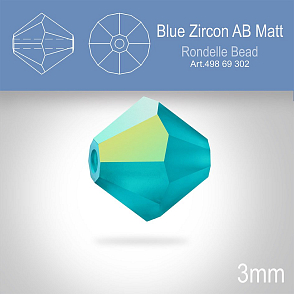 PRECIOSA Bicone (sluníčko) velikost 3mm. Barva BLUE ZIRCON AB MATT. Balení 40ks