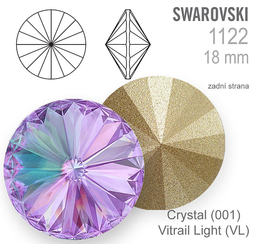 Swarovski Rivoli 1122 barva Crystal (001) Vitrail Light (VL) velikost 18mm. 