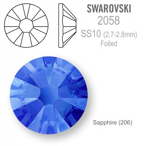 SWAROVSKI 2058 XILION Rose FOILED velikost SS10 barva Sapphire (206). Balení 40Ks.