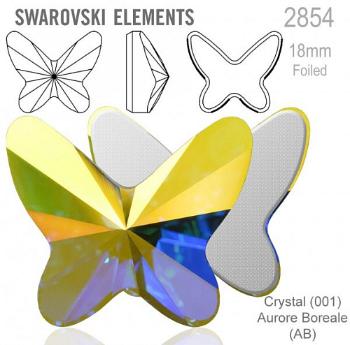 SWAROVSKI 2854 Butterfly Flat Back Foiled velikost 18mm. Barva Crystal Aurore Boreale 