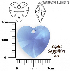 SWAROVSKI Heart Pendant barva LIGHT SAPPHIRE velikost 18x17,5mm.