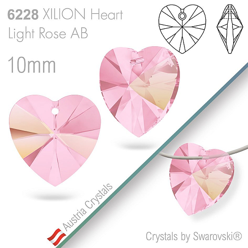 Swarovski XILION Heart 6228. Barva Light Rose AB. Velikost 10mm