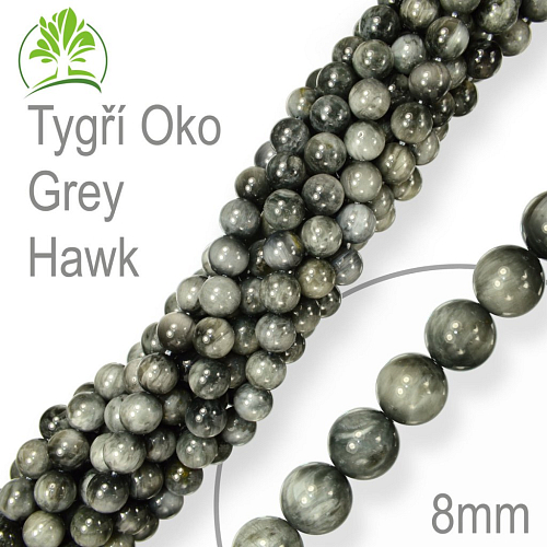 Korálky z minerálů Tygří Oko Grey Hawk  Velikost pr.8mm. Balení 10Ks.
