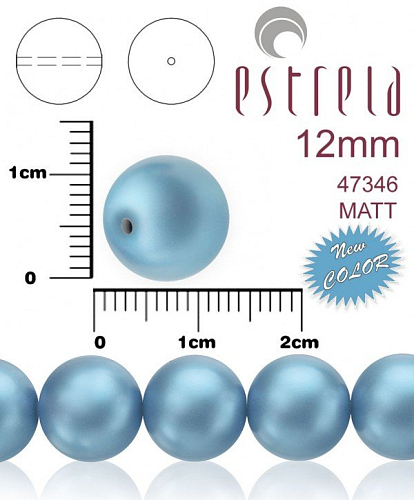 VOSKOVANÉ korále tvar kulatý. Velikost 12mm. Barva 47346 MATT (matná modrá azurová). Balení 8ks na návleku.