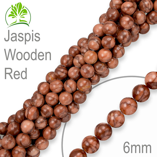 Korálky z minerálů Jaspis Wooden Red přírodní polodrahokam. Velikost pr.6mm. Balení 12Ks.