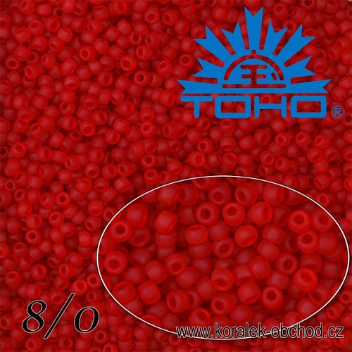 Korálky TOHO tvar ROUND (kulaté). Velikost 8/0. Barva č. 5BF-Transparent-Frosted Siam Ruby . Balení 10g.