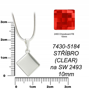 Lůžko na SWAROVSKI Chessboard FB 10mm 1x LŮŽKO + řetízek. Barva stříbrná.  Ozn-7430-5184. 