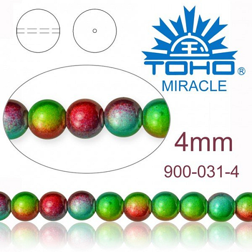 MIRACLE beads original Japan. Velikost 4mm. Barva 031 RAINBOW MULTI TONE. 