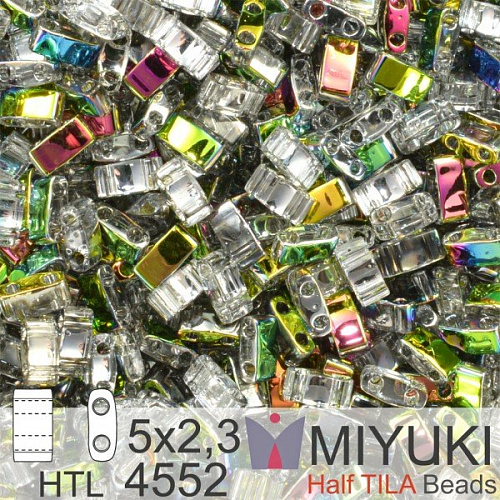 Korálky Miyuki Half Tila. Barva Crystal/Vitrail (VL) HTL 4552. Balení 3g.