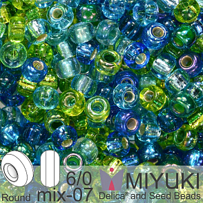 Korálky Miyuki MIX Round 6/0. Barva 07 Electric Blue Lagoon. Balení 5g