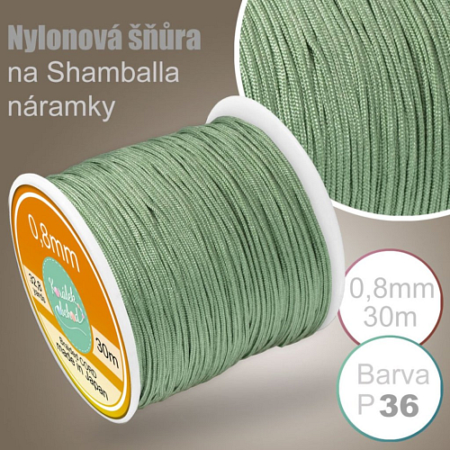 Nylonová šňůra na Shamballa náramky průměr nitě 0,8mm.Výhodné balení 30m. Barva č.P36 Zelená