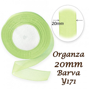 ORGANZA stuha šířka 20mm. Číslo Y171 barva ZELENÁ SVĚTLÁ.