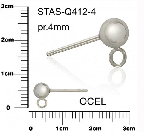 Puzeta s kuličkou 4mm a očkem CHIRURGICKÁ OCEL ozn.-STAS-Q412-4.