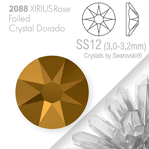 SWAROVSKI  XIRIUS Rose 2088 Foiled. Barva Crystal Dorado velikost SS12 (3,0-3,2mm). Balení 30Ks.
