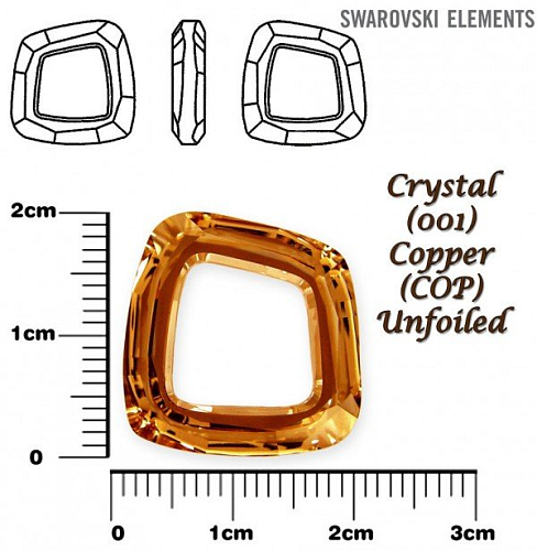 SWAROVSKI ELEMENTS Cosmic Square Ring barva CRYSTAL (001) COPPER (COP) Unfoiled velikost 20mm.