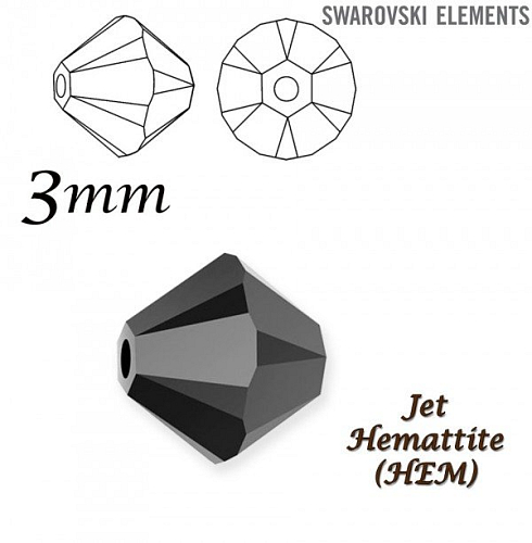 SWAROVSKI XILION BEAD 5328 barva JET HEMATITE  velikost 3mm. Balení 20Ks