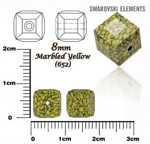 SWAROVSKI CUBE Beads 5601/B KERAMICKÉ korálky barva MARBLED YELLOW velikost 8mm.