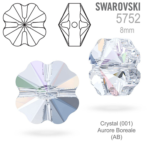 Swarovski  5752 Clover Bead barva Crystal (001) Aurore Boreale (AB) velikost 8mm.