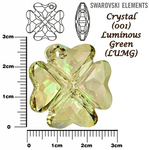 SWAROVSKI 6764 CLOVER Pendant barva CRYSTAL (001) LUMINOUS GREEN (LUMG) velikost 28mm.