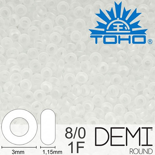 Korálky TOHO Demi Round 8/0. Barva 1F Transparent-Frosted Crystal . Balení 5g