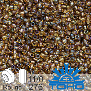 Korálky TOHO tvar ROUND (kulaté). Velikost 11/0. Barva č.276-Inside-Color Rainbow Topaz/Gold Lined. Balení 8g