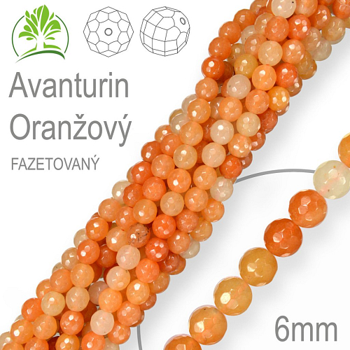 Korálky z minerálů Avanturin Oranžový Fazetovaný přírodní polodrahokam. Velikost pr.6mm. Balení 12Ks.