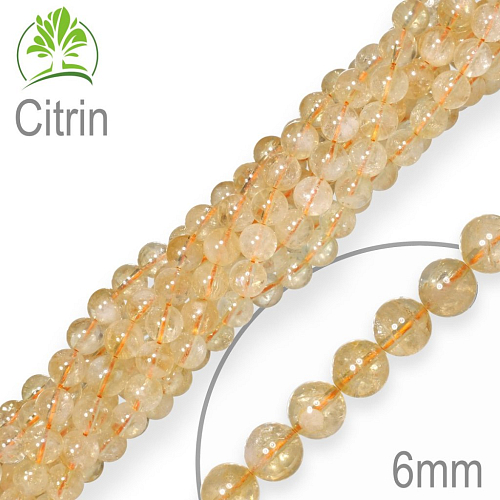 Korálky z minerálů Citrin přírodní polodrahokam. Velikost pr.6mm. Balení 12Ks.
