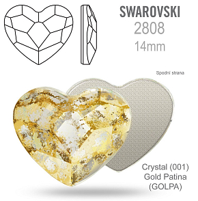SWAROVSKI 2808 Heart Flat Back Foiled velikost 14mm. Barva Crystal (001) Gold Patina (GOLPA).