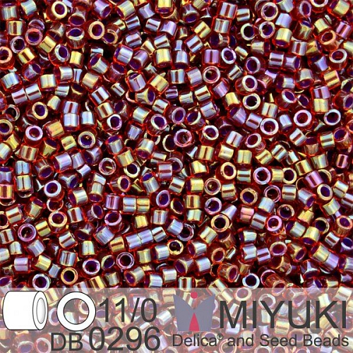 Korálky Miyuki Delica 11/0. Barva Lined Ruby AB DB0296. Balení 5g