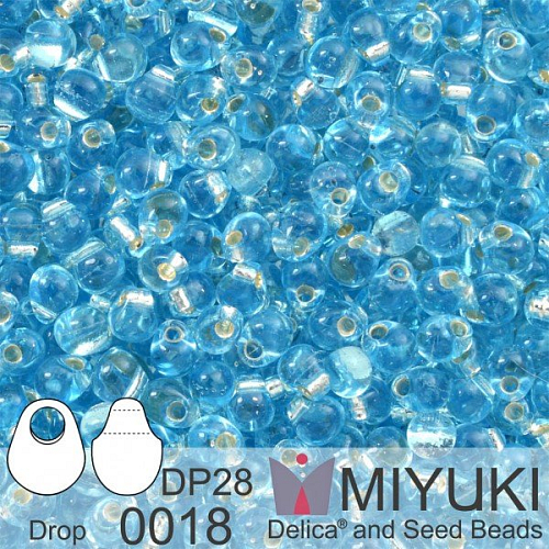 Korálky Miyuki Drop 2,8mm. Barva 0018 S/L Aqua Balení 5g.