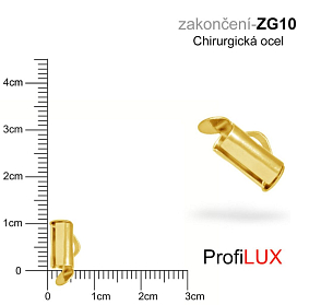 Zakončení na náramky chirurgická ocel. Ozn. ZG10. Velikost otvor 3,5mm délka 10mm. Barva POZLACENO.