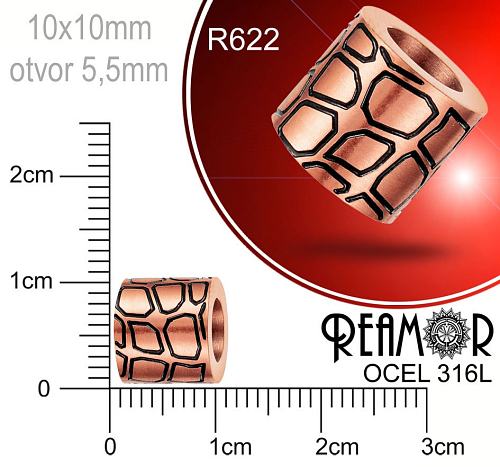 Korálek tvarovaný Reamor CHIRURGICKÁ OCEL ozn.-R622. Velikost 10x10mm otvor 5,5mm.